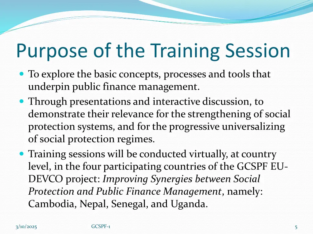 purpose of the training session
