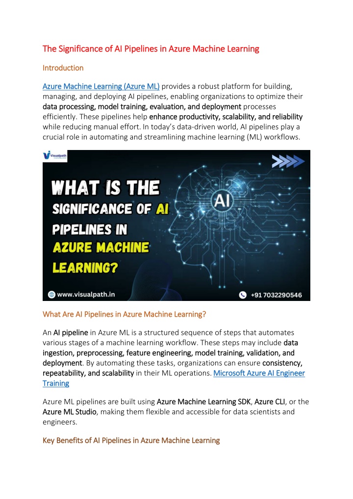 the significance of ai pipelines in azure machine