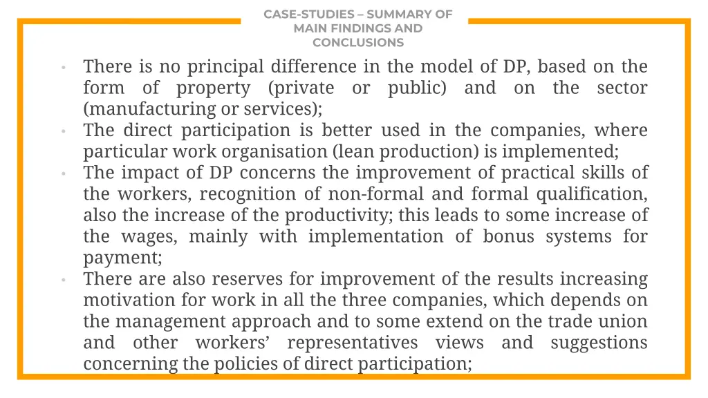 case studies summary of main findings 2