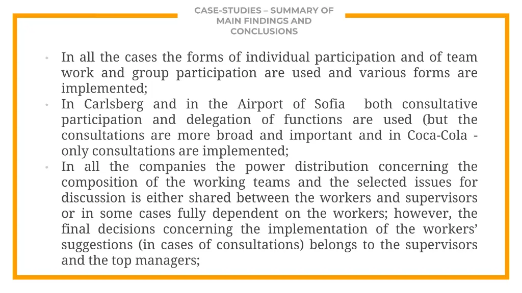 case studies summary of main findings