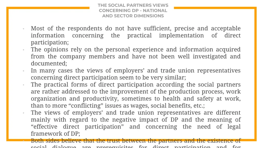 the social partners views concerning dp national 1