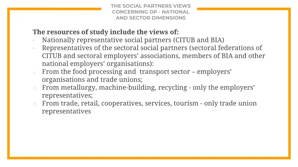 the social partners views concerning dp national