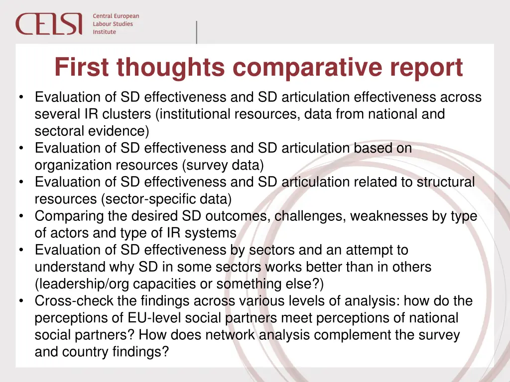 first thoughts comparative report evaluation