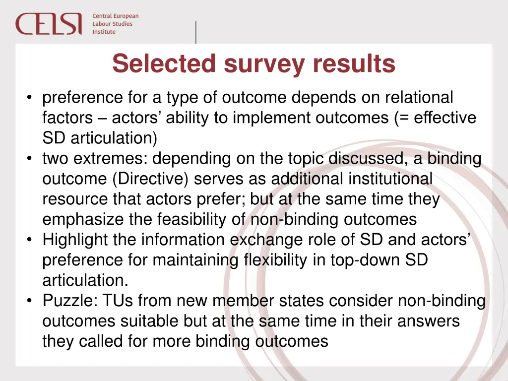selected survey results 2