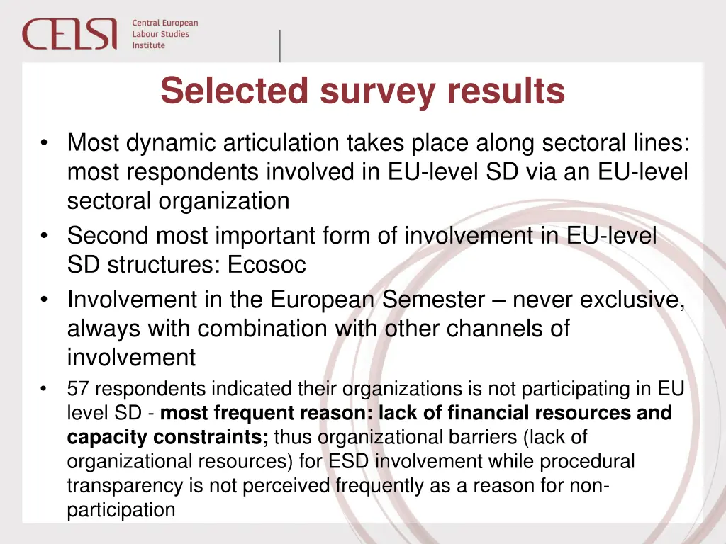 selected survey results