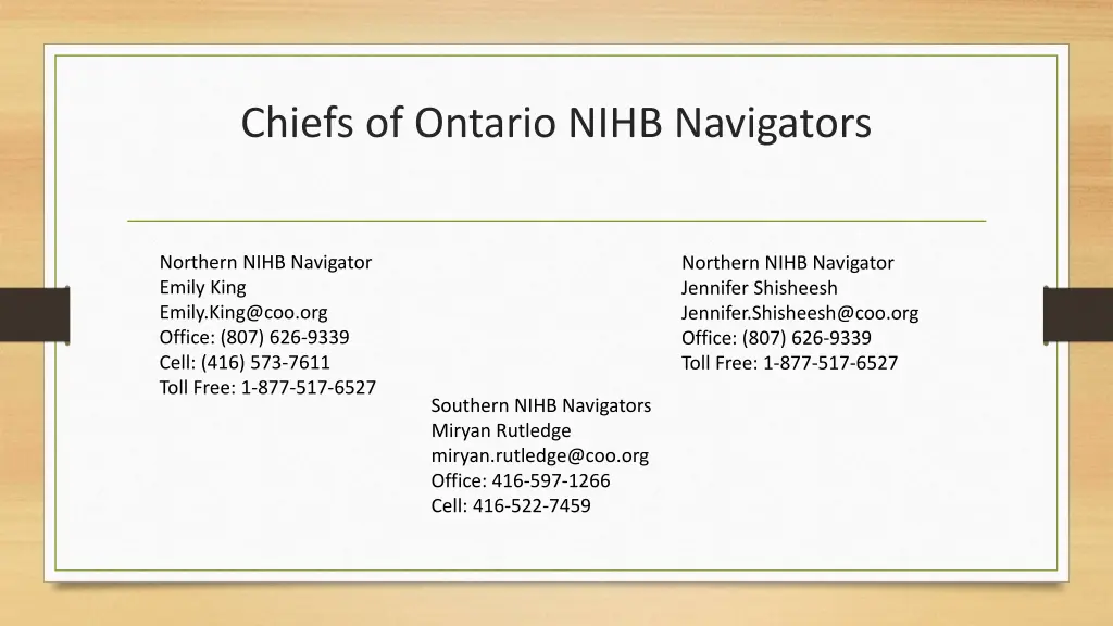 chiefs of ontario nihb navigators