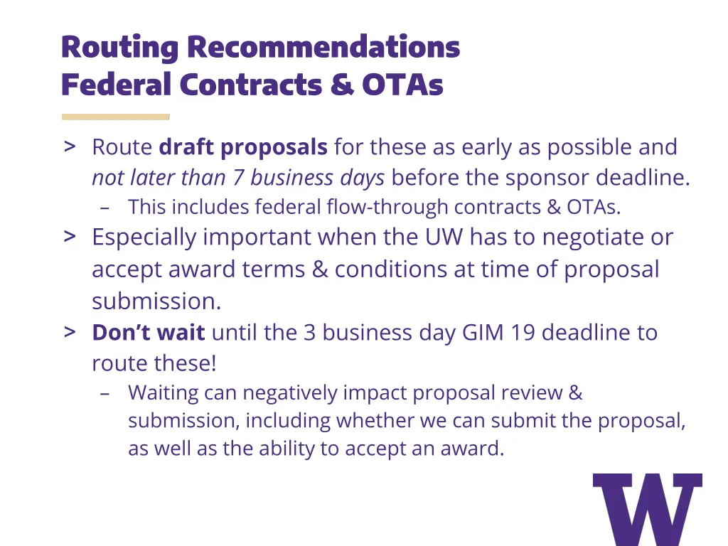 routing recommendations federal contracts otas