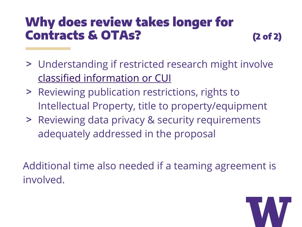 why does review takes longer for contracts otas 1