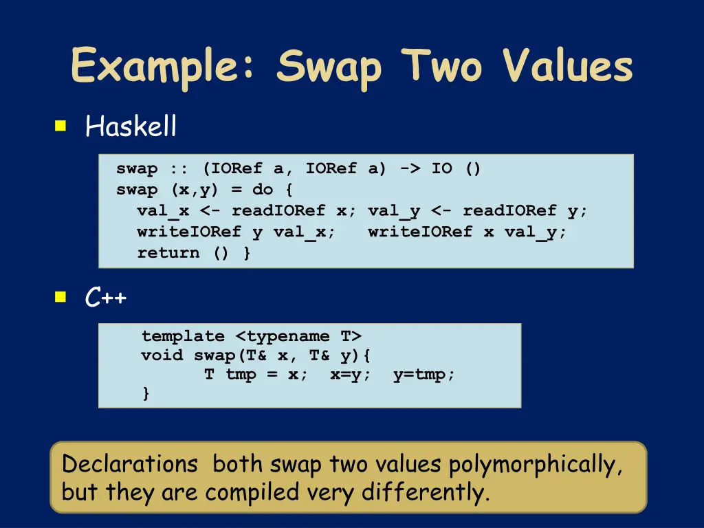 example swap two values haskell