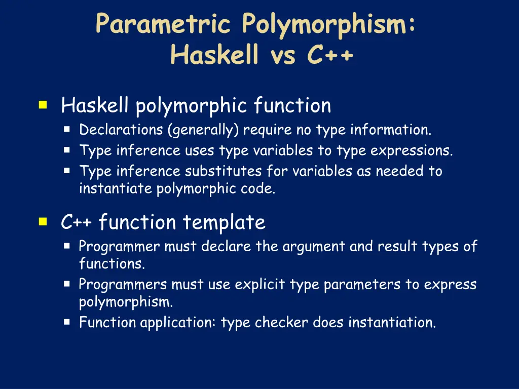 parametric polymorphism haskell vs c