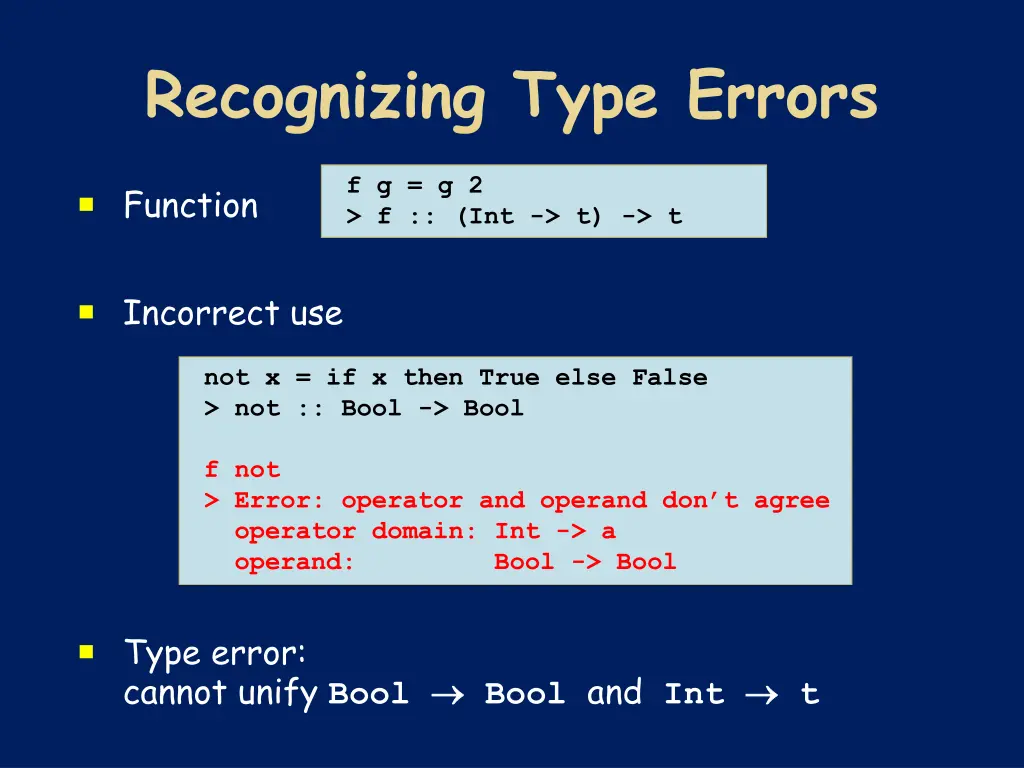 recognizing type errors