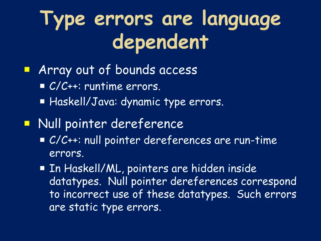 type errors are language dependent array