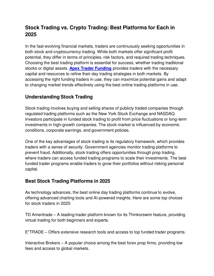 stock trading vs crypto trading best platforms