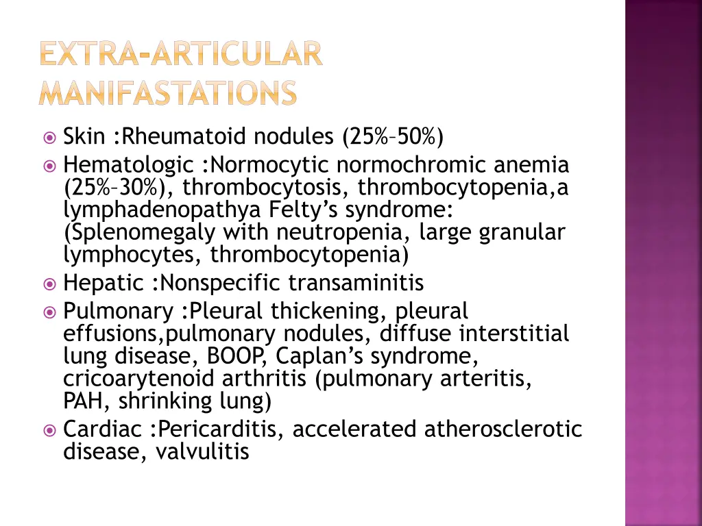extra articular manifastations