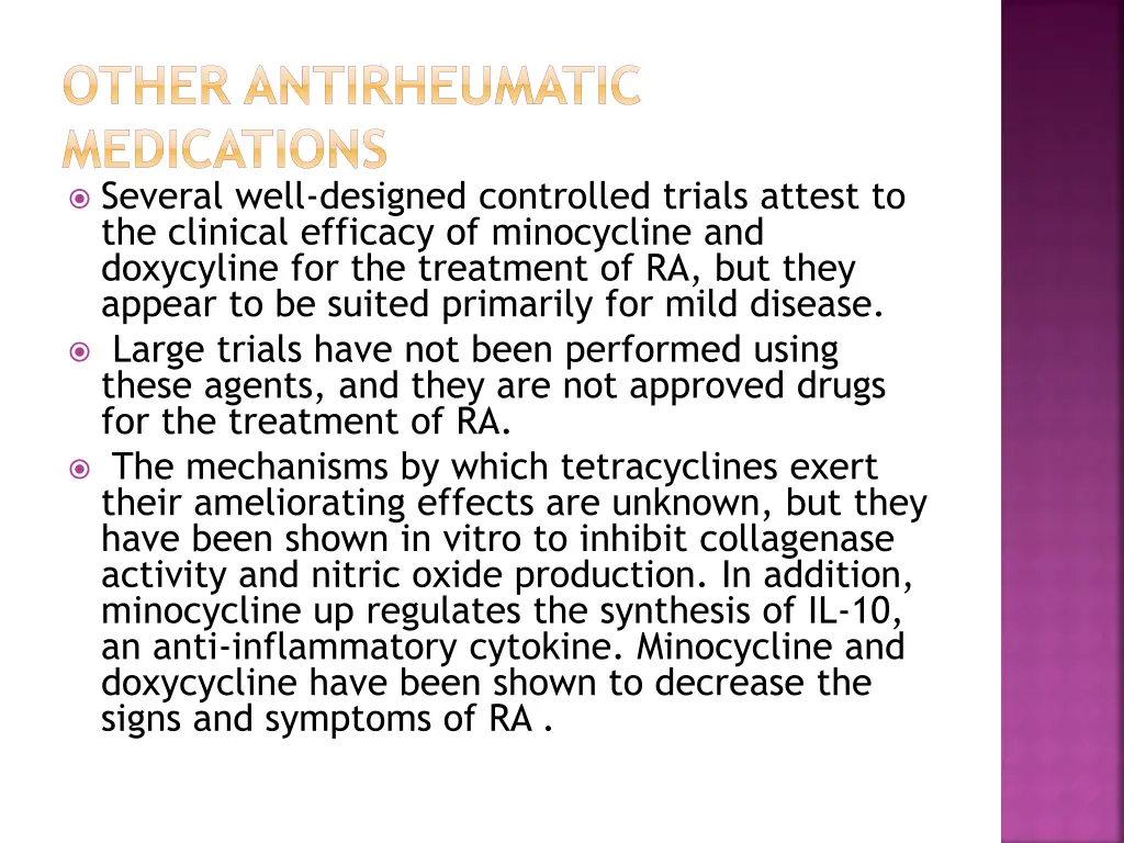other antirheumatic medications several well