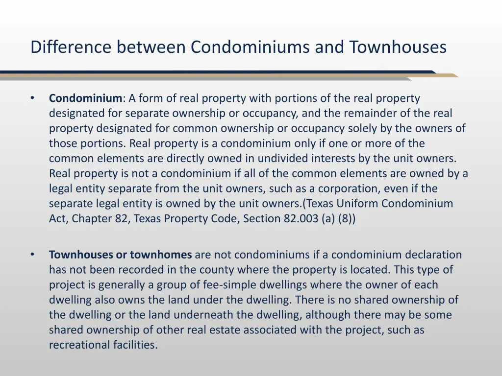 difference between condominiums and townhouses
