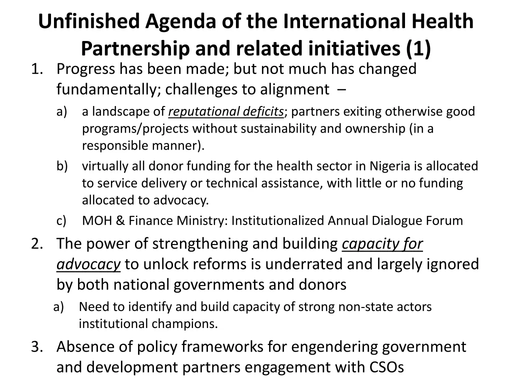 unfinished agenda of the international health