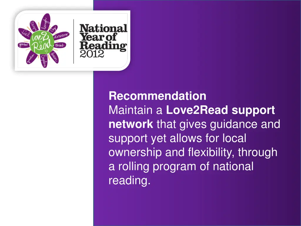 recommendation maintain a love2read support