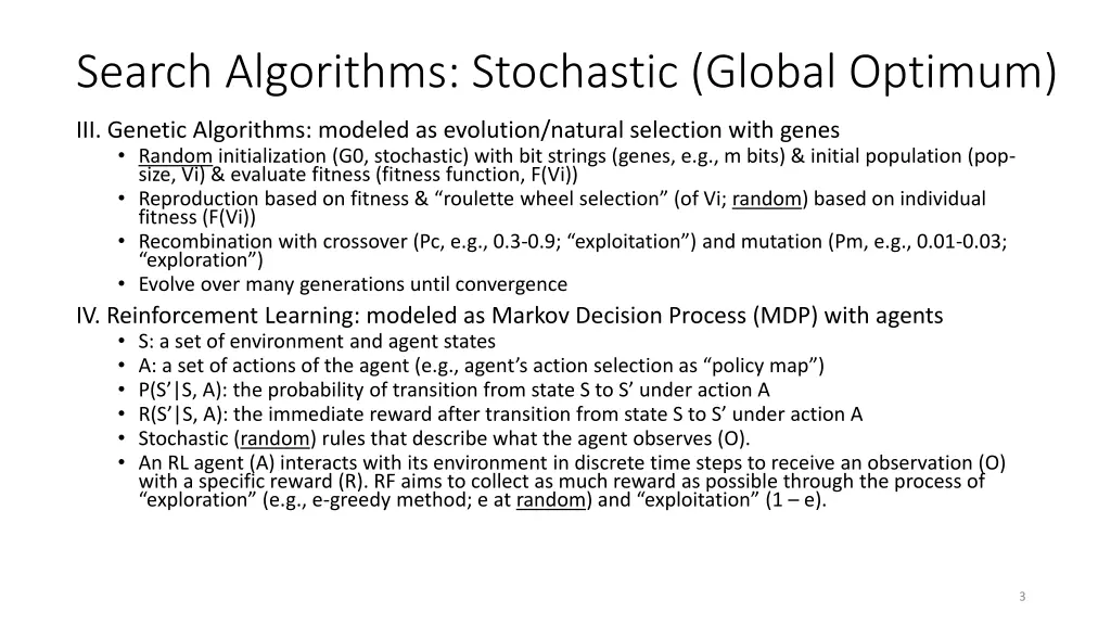 search algorithms stochastic global optimum