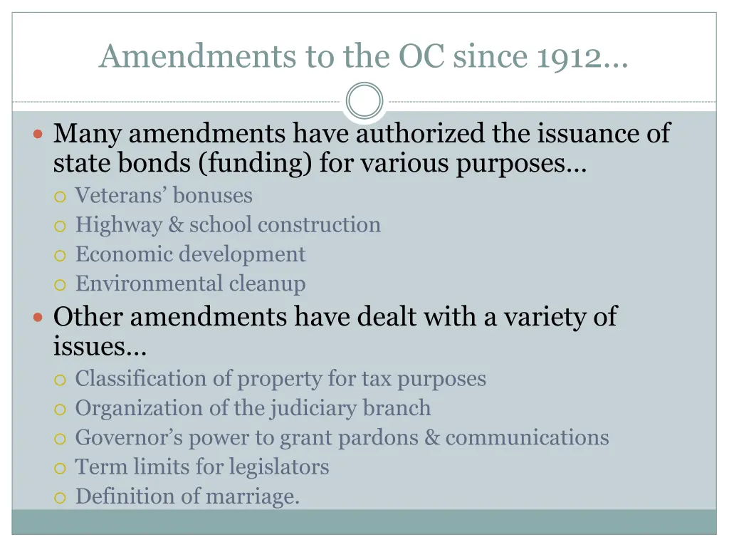 amendments to the oc since 1912