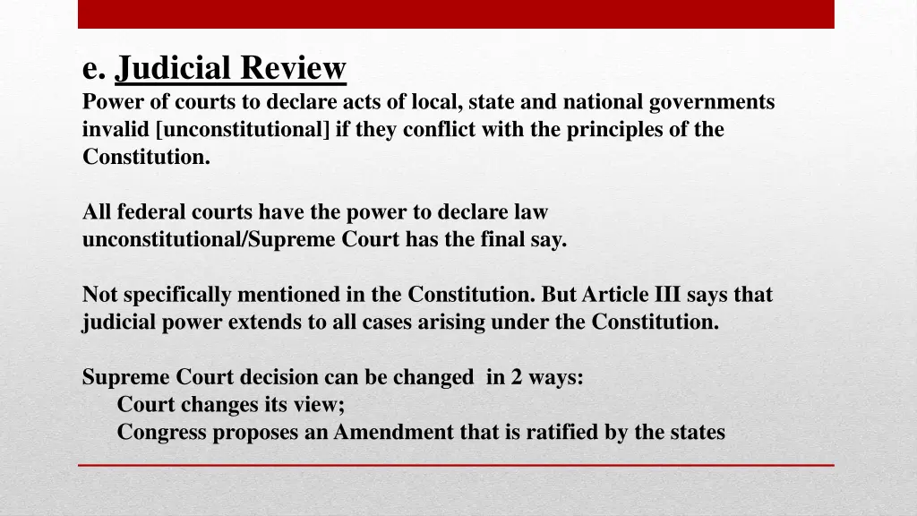 e judicial review power of courts to declare acts