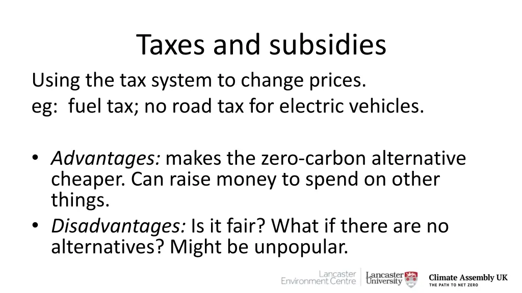 taxes and subsidies using the tax system
