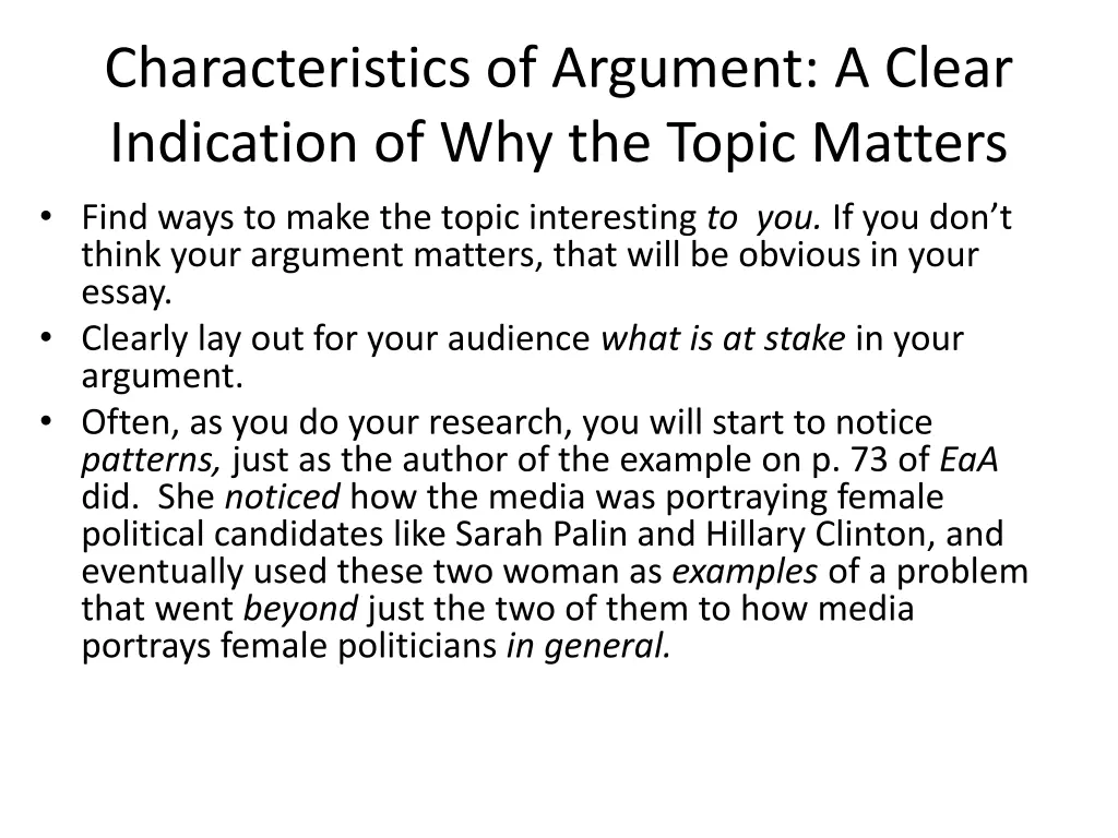 characteristics of argument a clear indication