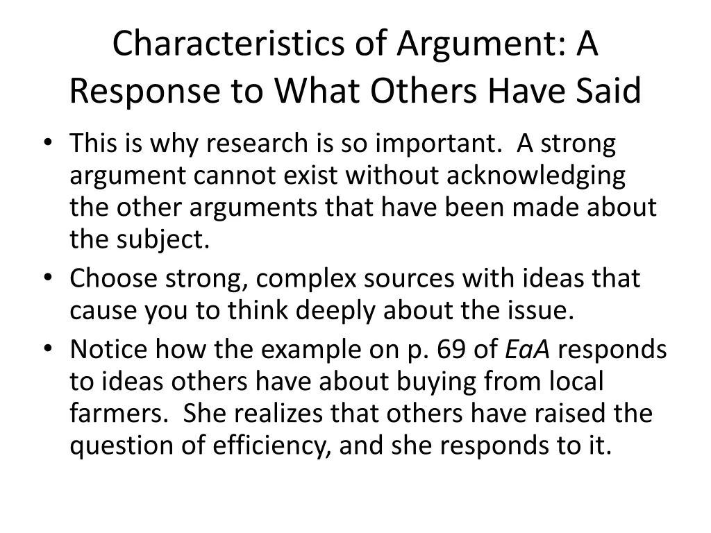 characteristics of argument a response to what