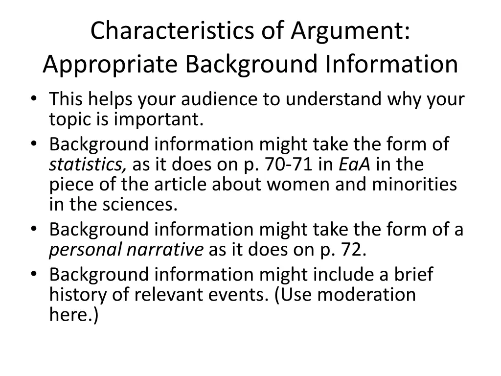 characteristics of argument appropriate