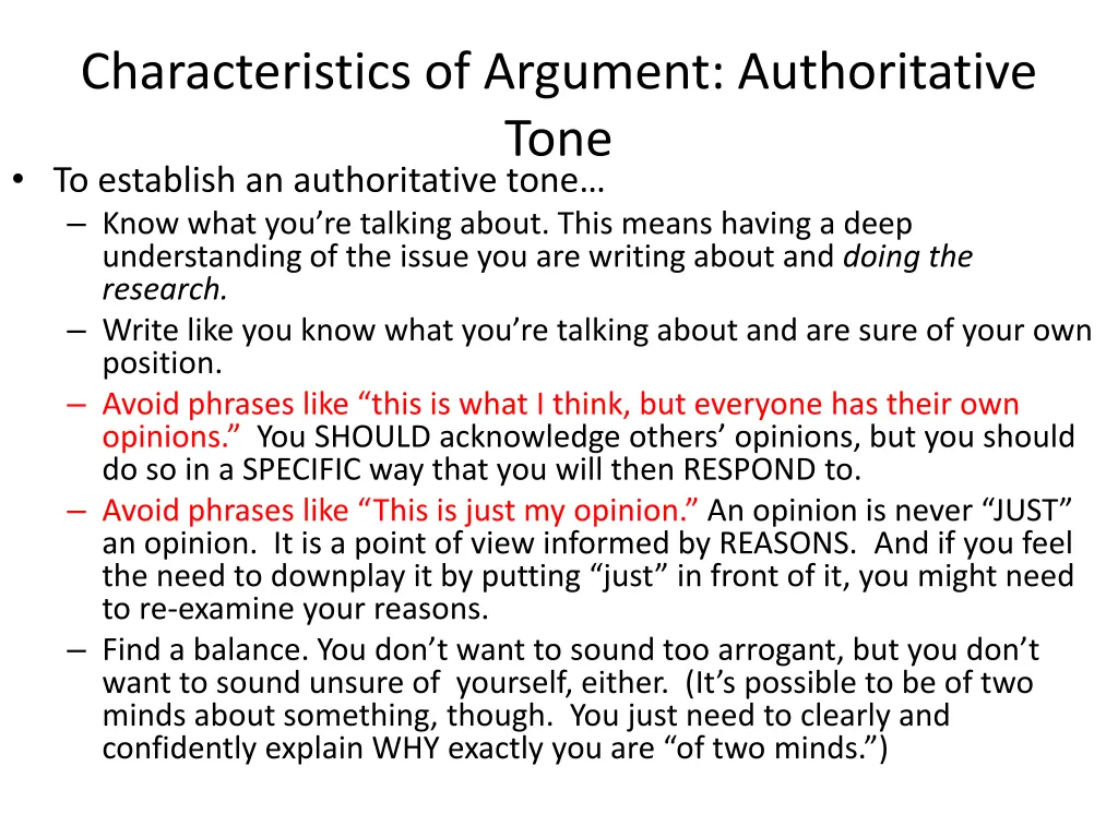 characteristics of argument authoritative tone