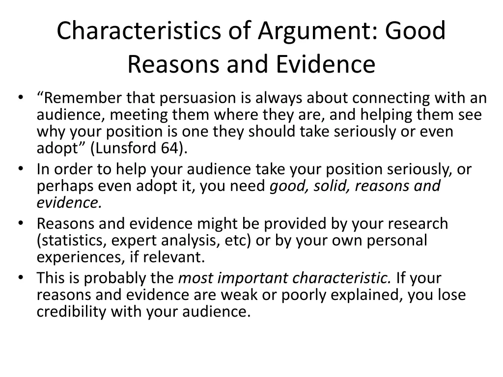 characteristics of argument good reasons