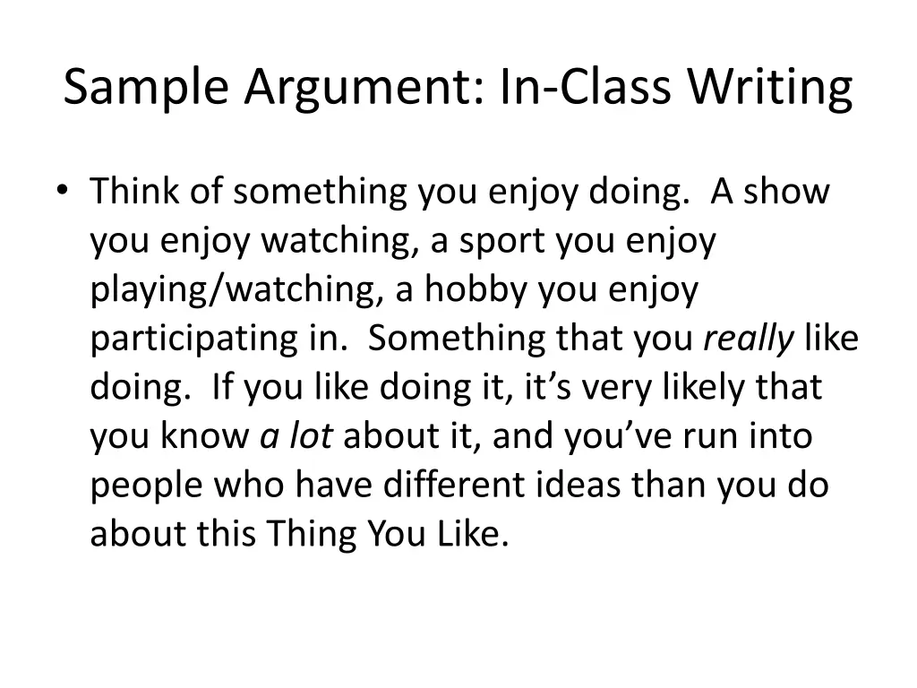sample argument in class writing