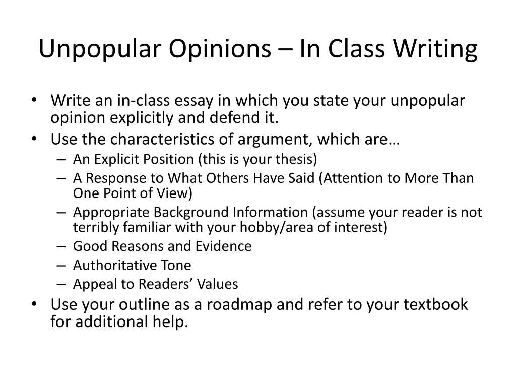 unpopular opinions in class writing