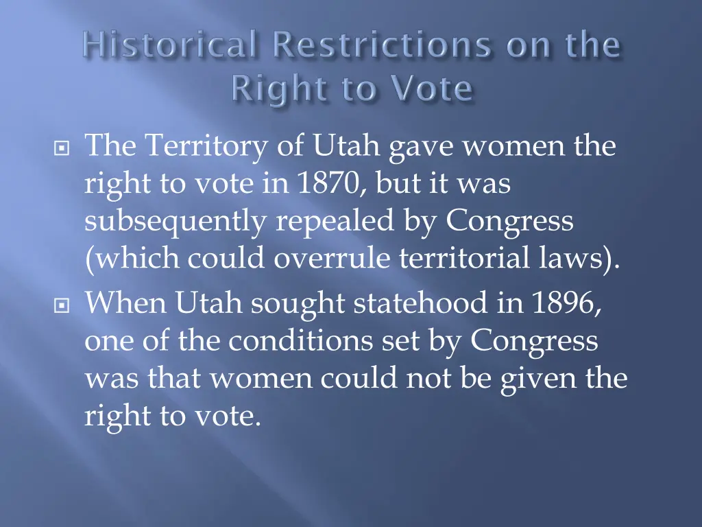 the territory of utah gave women the right