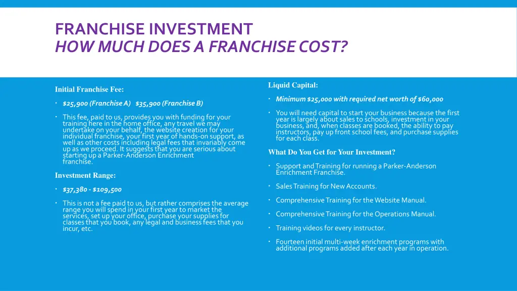 franchise investment how much does a franchise