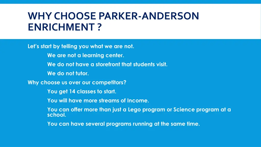 why choose parker anderson enrichment
