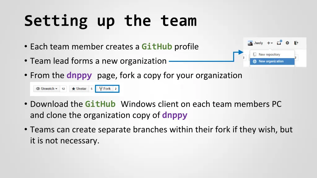 setting up the team