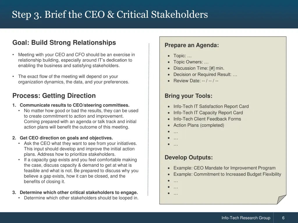 step 3 brief the ceo critical stakeholders