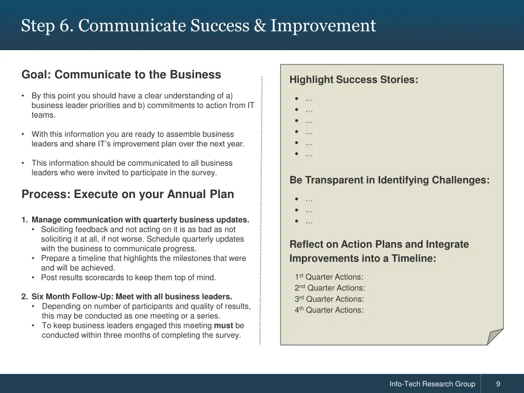 step 6 communicate success improvement