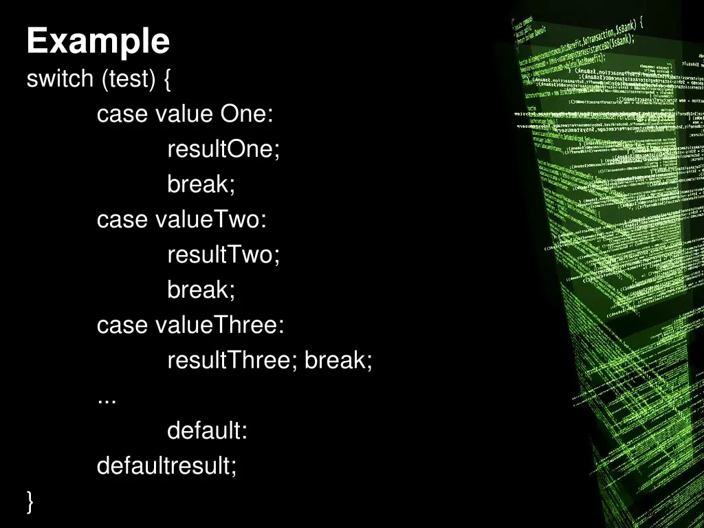 example switch test case value one