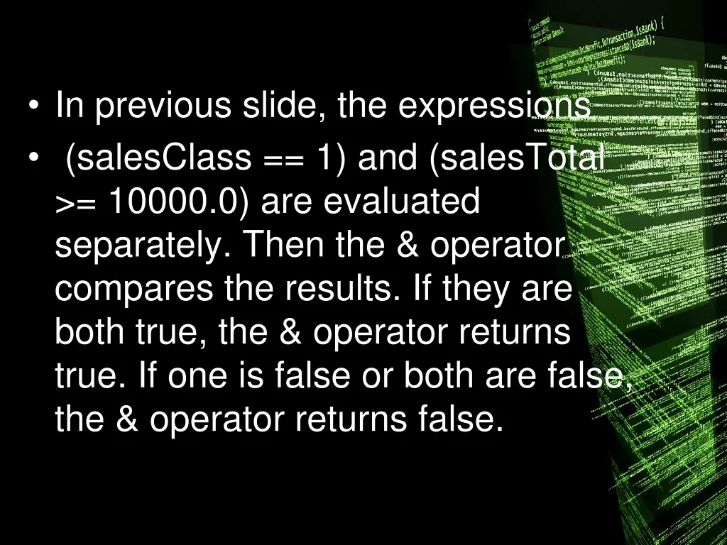 in previous slide the expressions salesclass