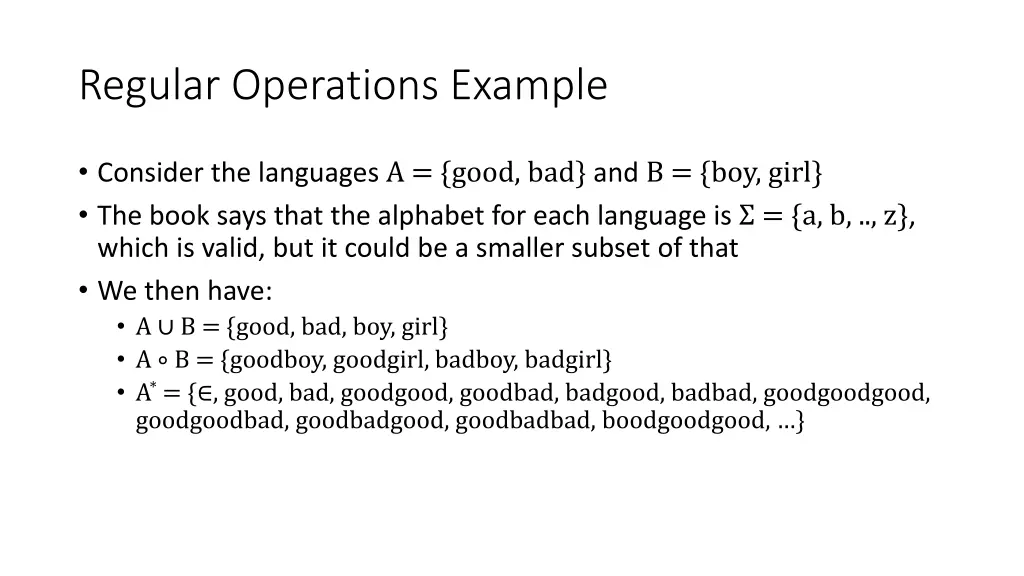 regular operations example