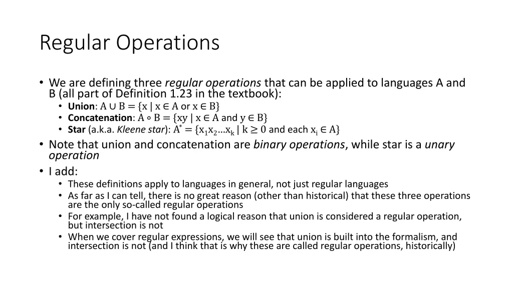regular operations