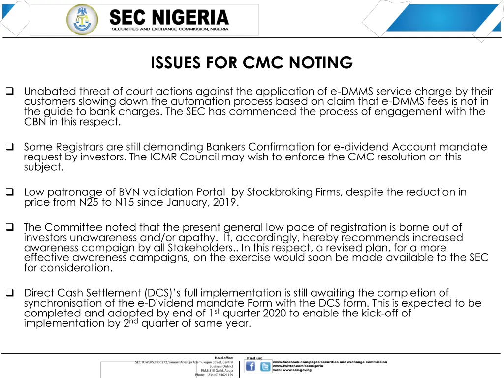 issues for cmc noting
