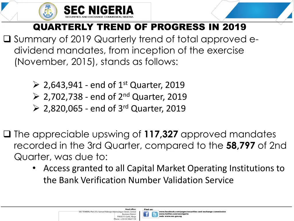 quarterly trend of progress in 2019 summary