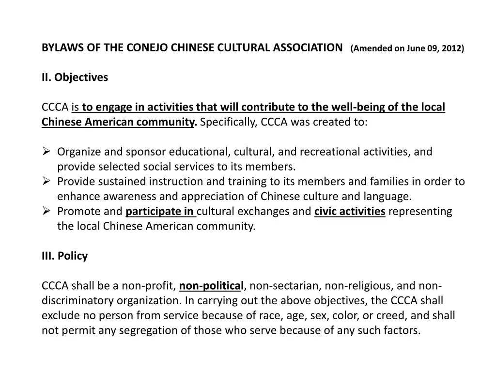 bylaws of the conejo chinese cultural association