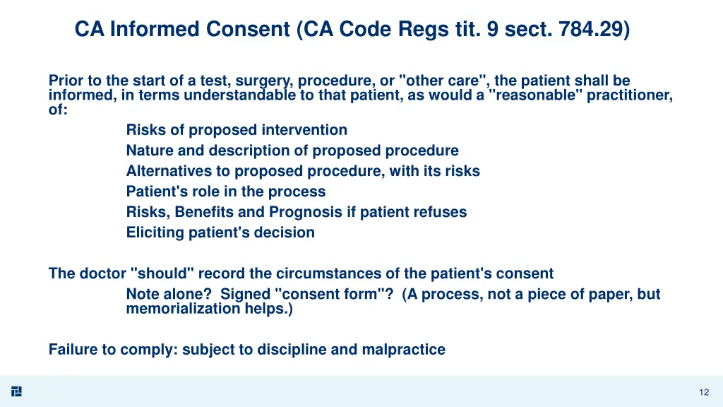 ca informed consent ca code regs tit 9 sect 784 29