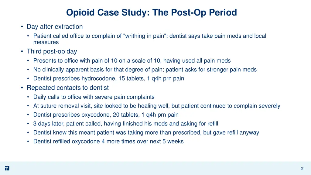 opioid case study the post op period