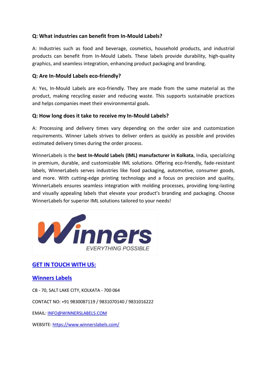 q what industries can benefit from in mould labels
