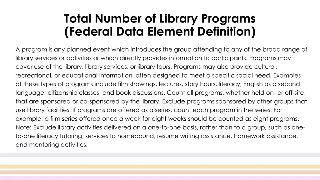 total number of library programs federal data